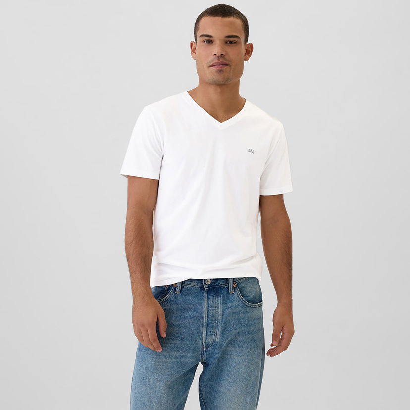 Majica kratkih rukava GAP T-shirt Micro Logo Vneck Tee White Global S Bijela | 502020-02