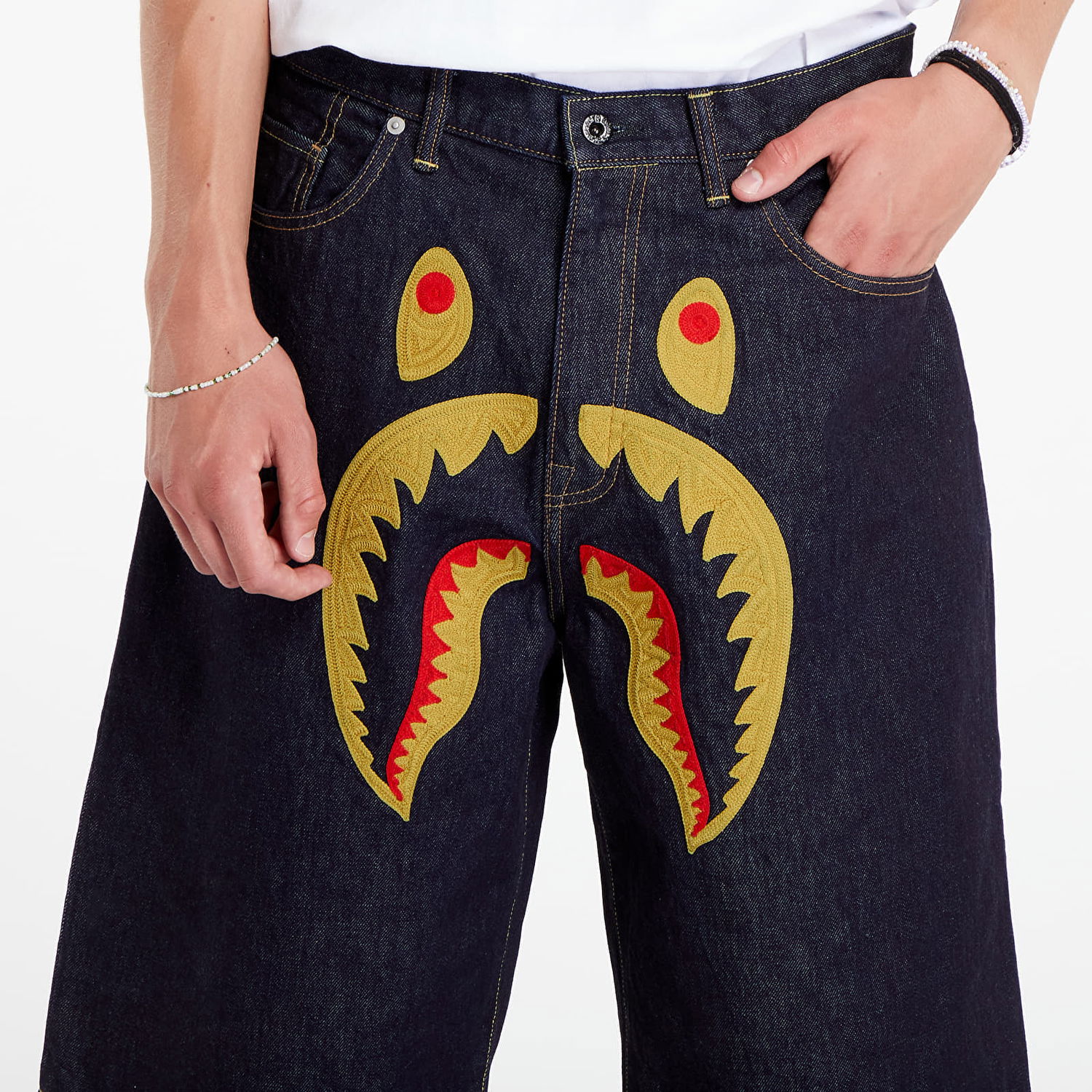 Kratke hlače BAPE A BATHING APE Shark Denim Shorts Indigo Crna | 001DSK301002M ING, 1