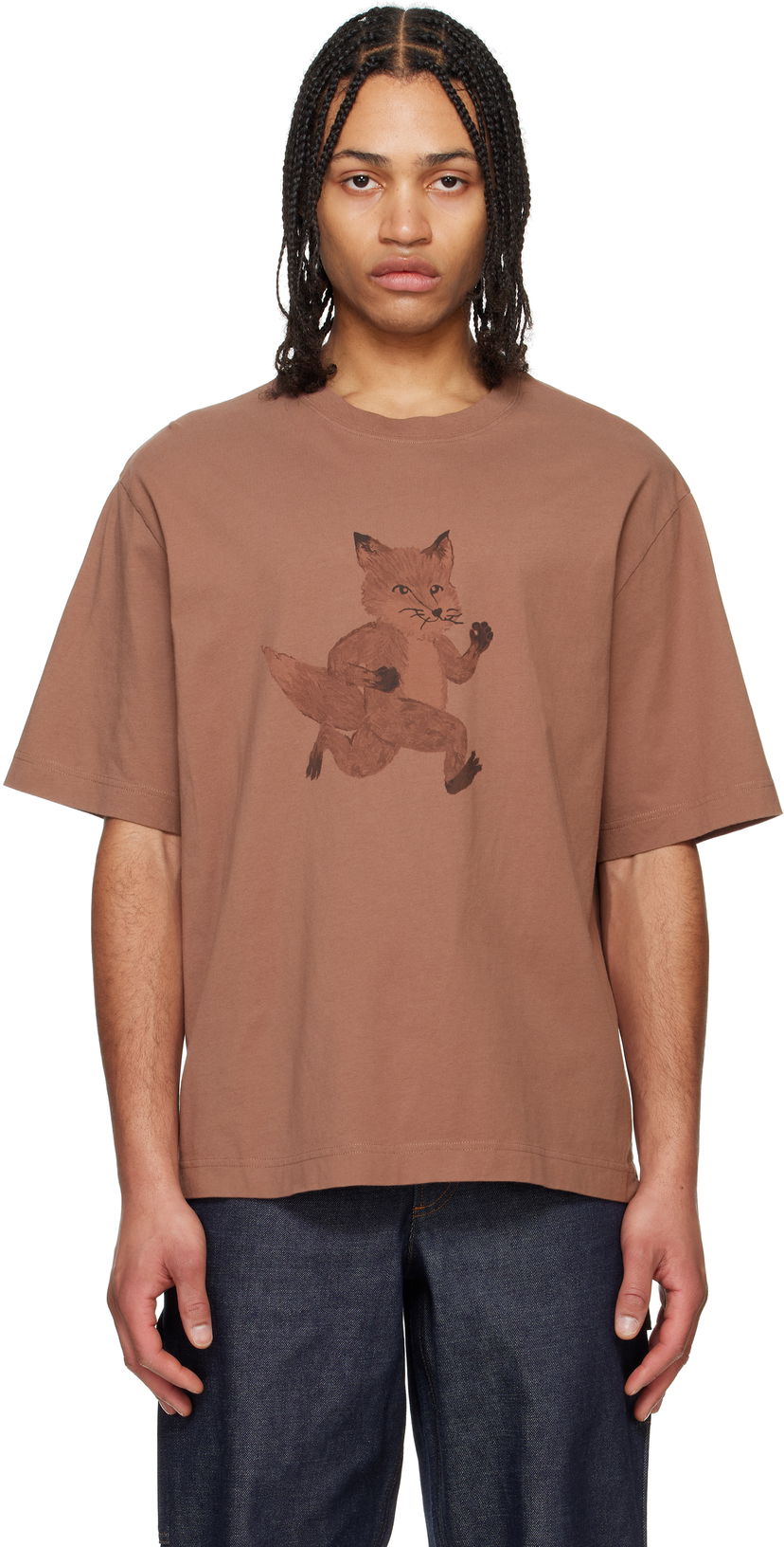 Majica kratkih rukava MAISON KITSUNÉ Maison Kitsuné Speedy Fox Print Oversize T-Shirt Smeđa | OM00109KJ0008