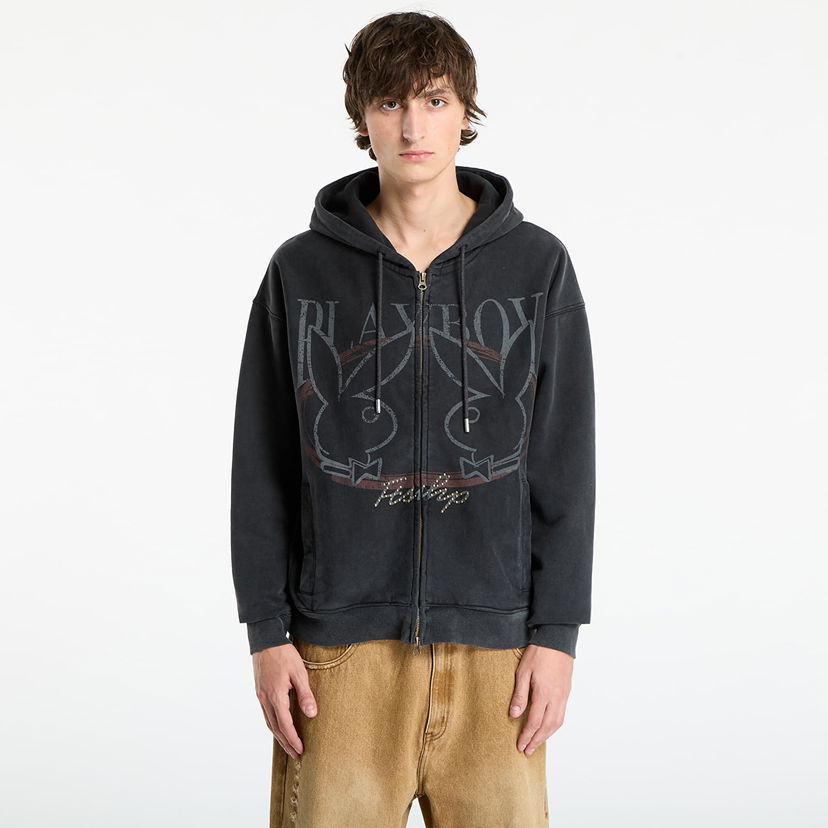 Dukserice Footshop Playboy x FTSHP Zip-Up Hoodie UNISEX Black Crna | FTSHP_519