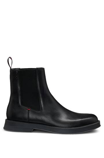 Odjeća BOSS Leather Chelsea Boots with Stacked Logo Crna | 50548489, 1