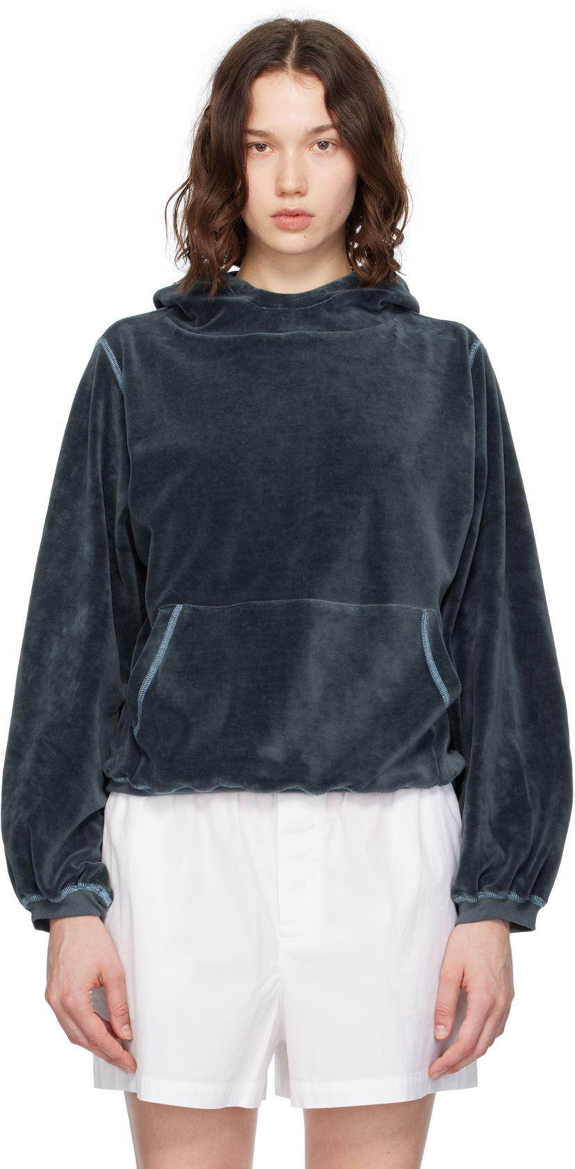 Dukserice Baserange Baserange Pillow Velour Hoodie Siva | FPIH-VE-SU25