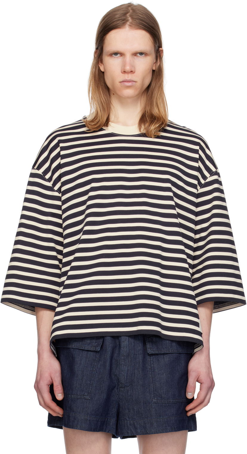 Majica kratkih rukava AMI AMI Paris Loose Fit Striped T-Shirt Crna | UTS056.JE0121