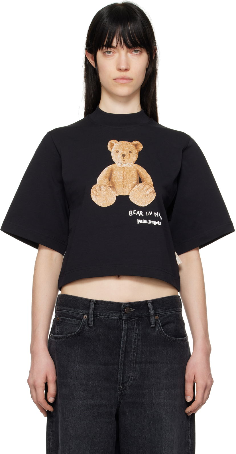 Crop top Palm Angels Palm Angels 'Bear In Mind' Cropped T-Shirt Crna | PWAA020S25JER0051060