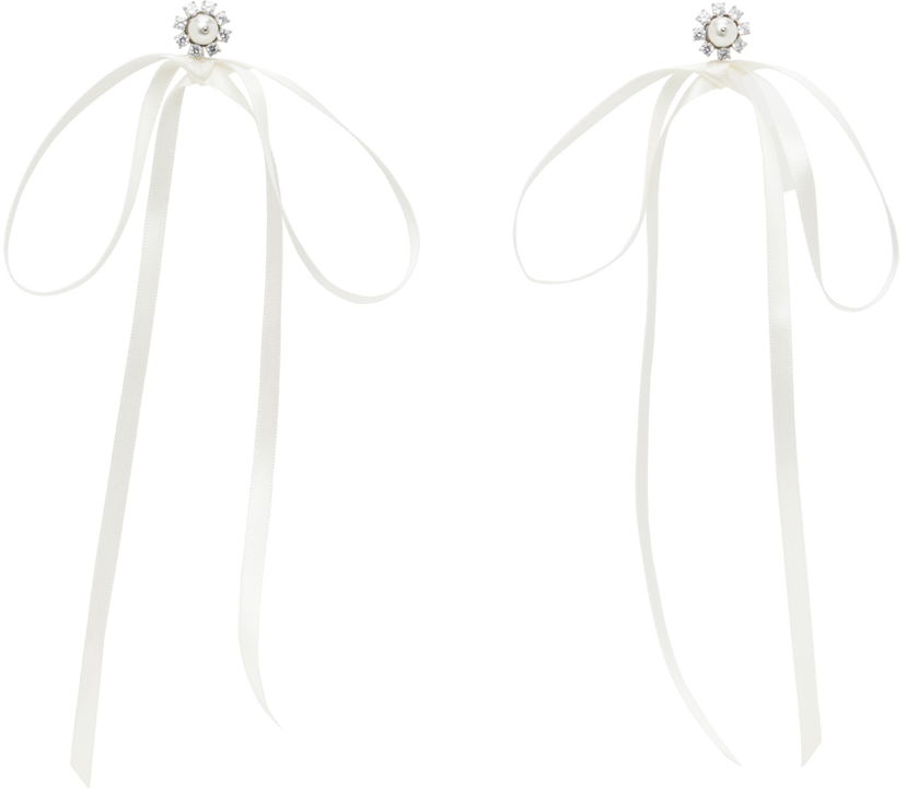 Naušnice Simone Rocha Simone Rocha Double Ended Daisy Bow Ribbon Earrings Bijela | ERG497 0906