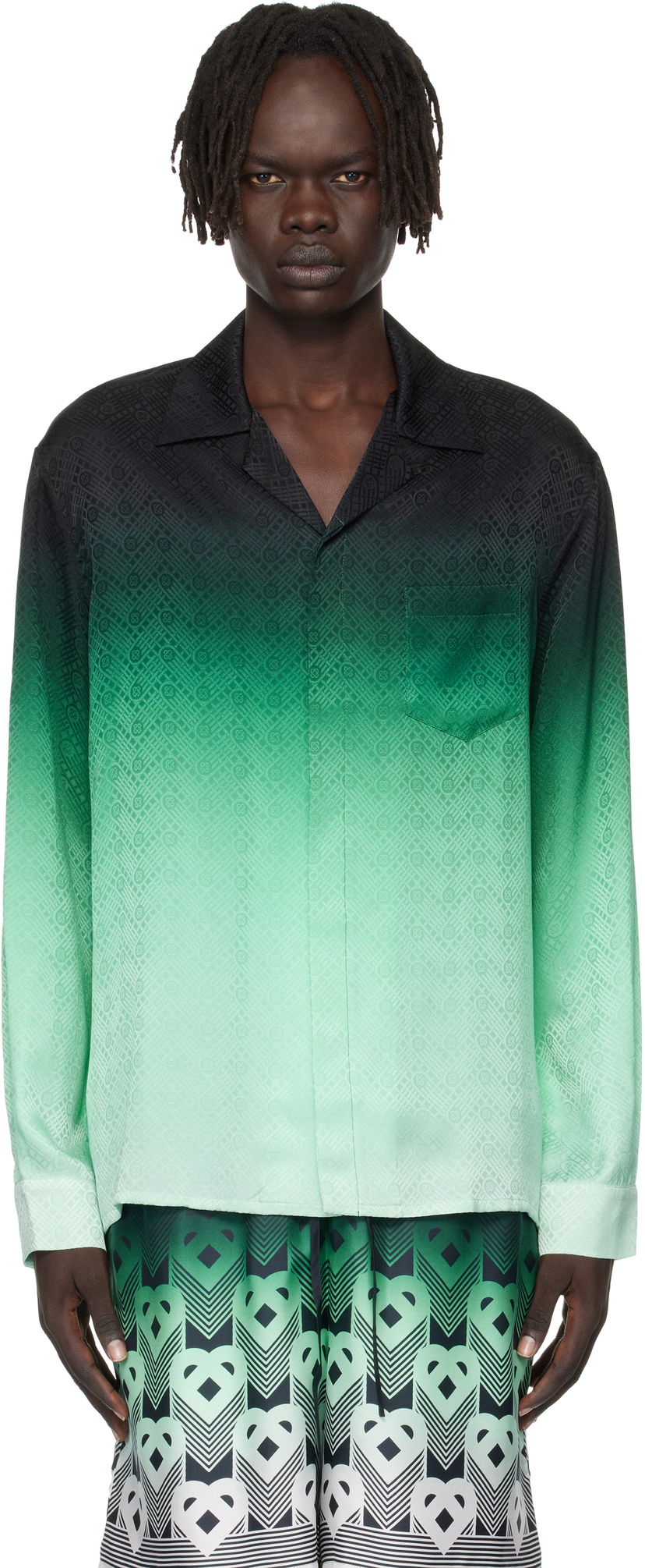Košulja Casablanca Casablanca Ping Pong Silk Long Sleeve Shirt Zelena | U-MPF25-SH-006-03