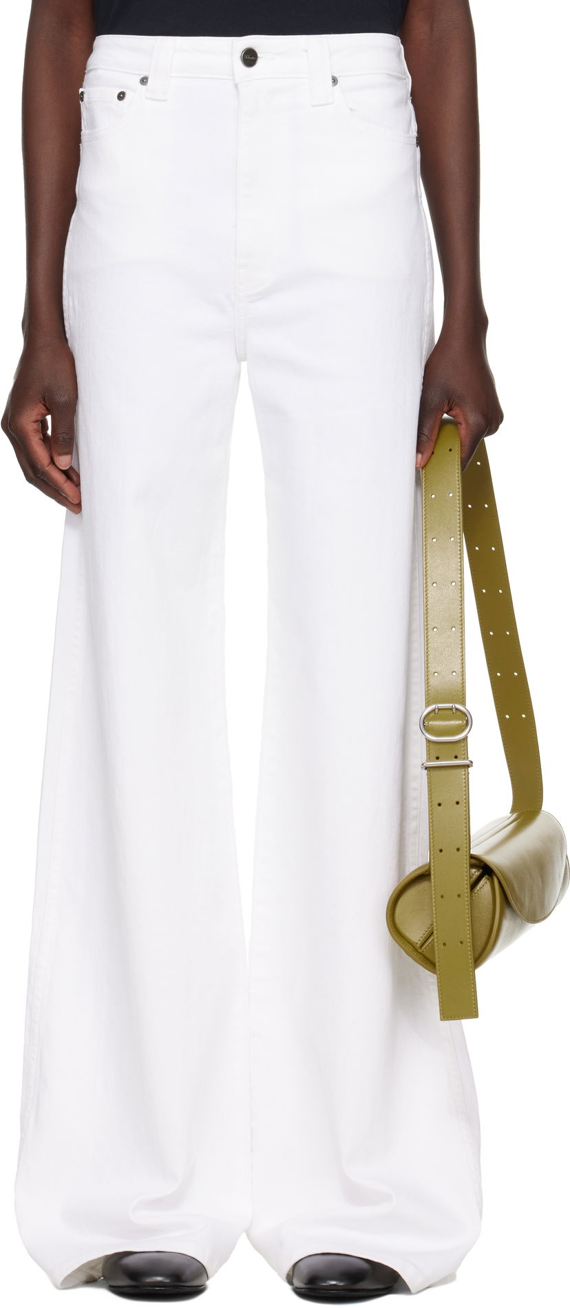 Jeans Khaite Dane High-Waisted Wide-Leg Flared Stretch Jeans Bijela | 1170902100