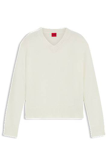 Džemper BOSS Wool Blend V-Neck Sweater with Logo Bijela | 50545092