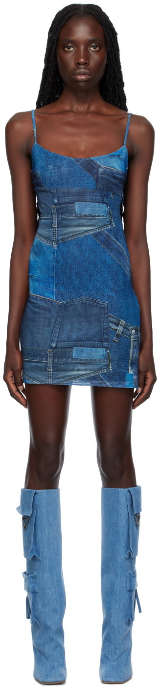 Haljina Miaou Miaou Anya Denim Print Mini Dress Plava | 5026PM1DEN