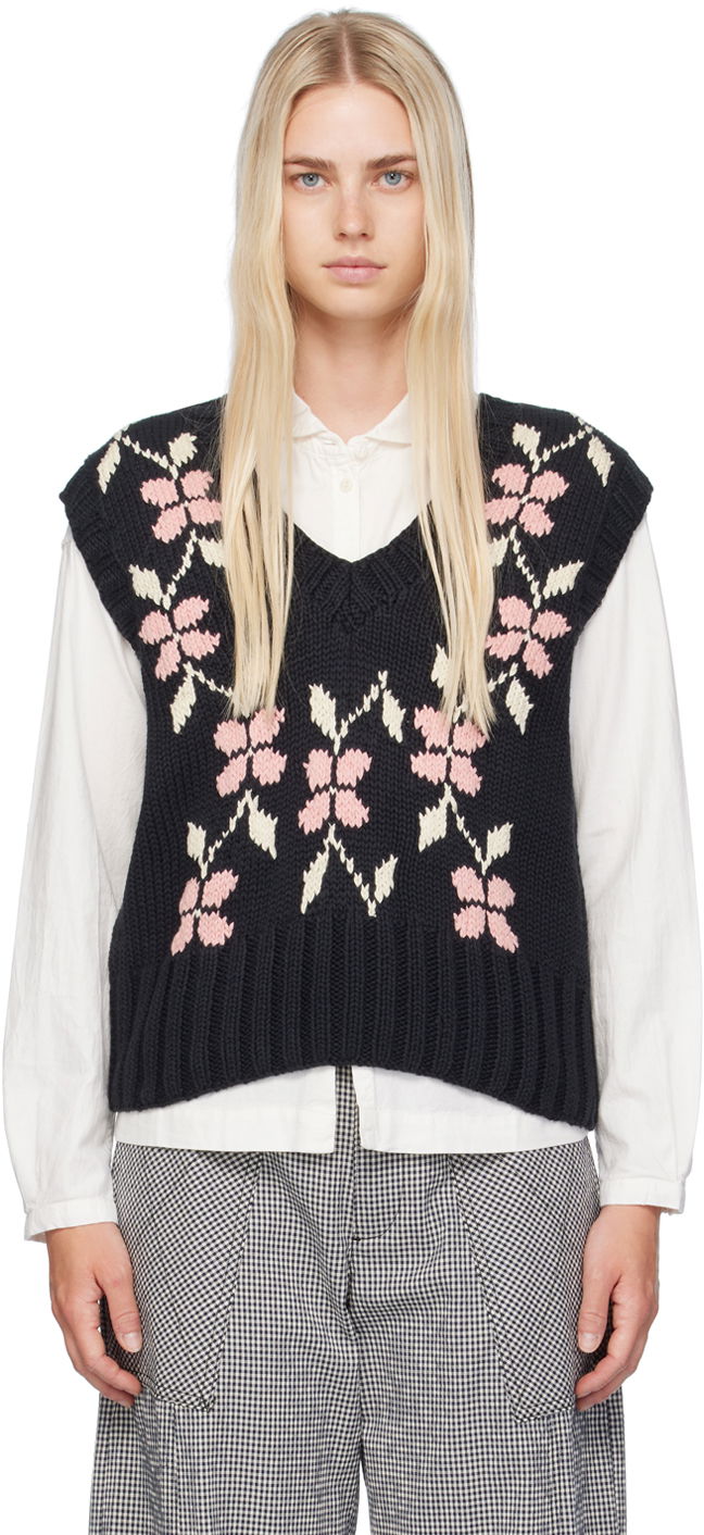 Prsluk YMC YMC Heidi Floral Knit Vest Crna | Q8WMA