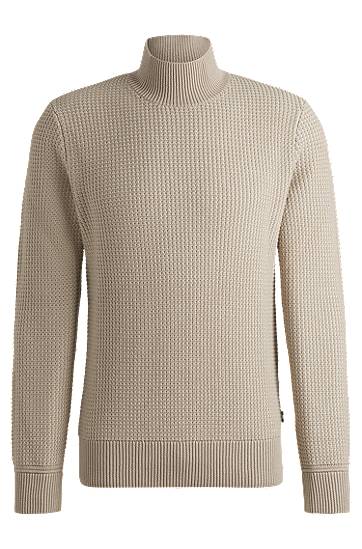 Džemper BOSS Mock-Neck Cotton-Blend Sweater Bež | 50526833
