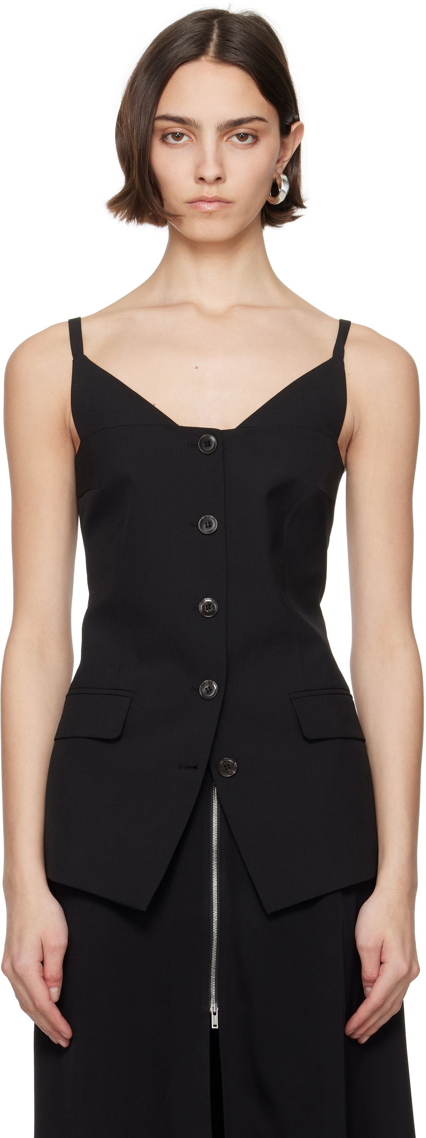 Prsluk Nanushka Nanushka Cinda Sleeveless Button-Up Top Crna | NW25SSTP25299