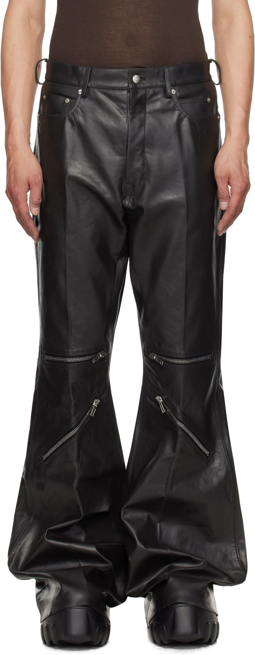 Hlače Rick Owens Rick Owens Hollywood Bolan Cargo Leather Pants Crna | RU01E5336 LTP