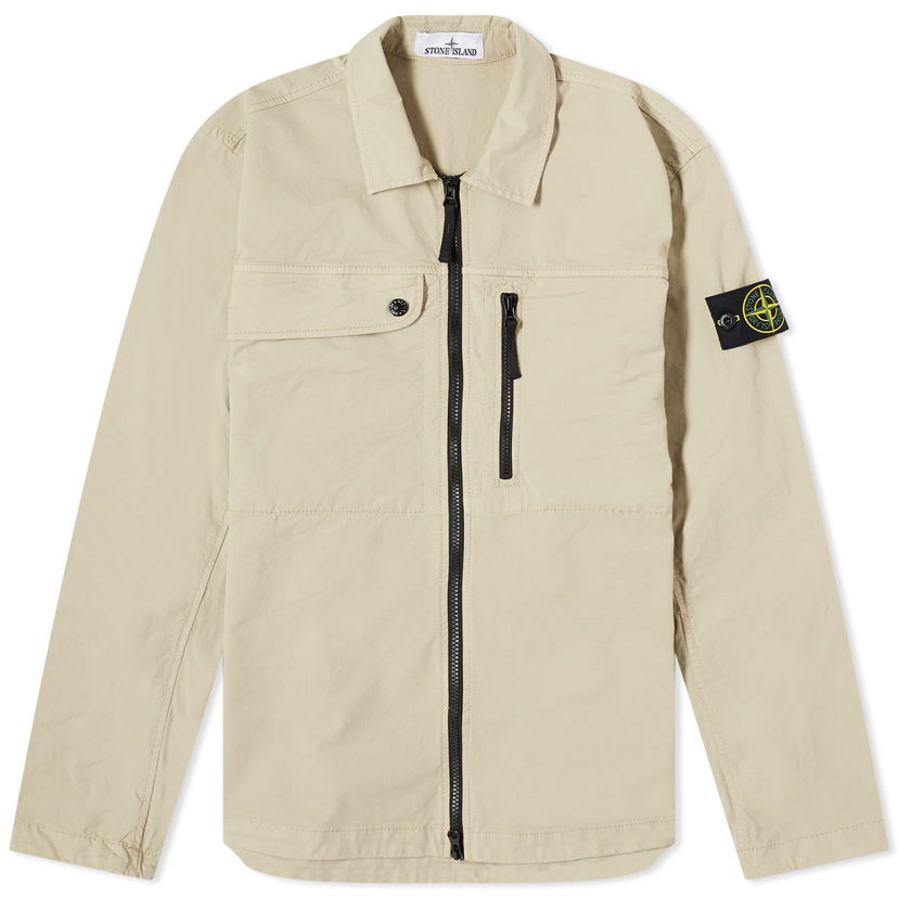 Jakna Stone Island Supima Cotton Twill Stretch-TC Zip Shirt Jacket Bež | 801510210-V0095