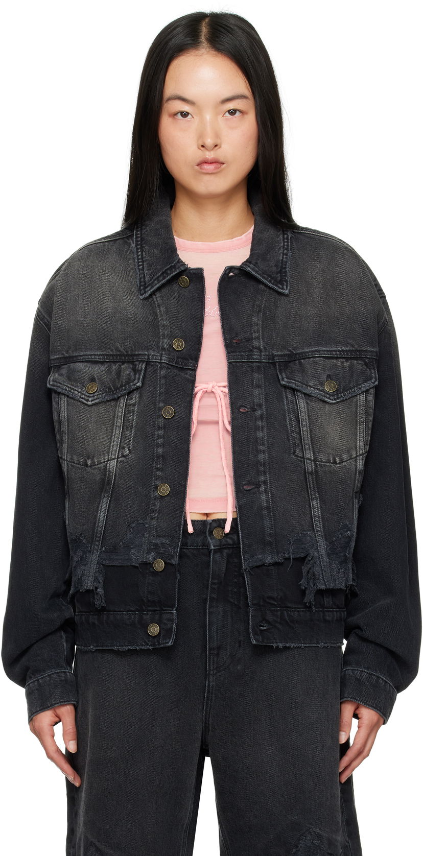 Jakna GUESS Distressed Denim Jacket Crna | M4BN50D57F3