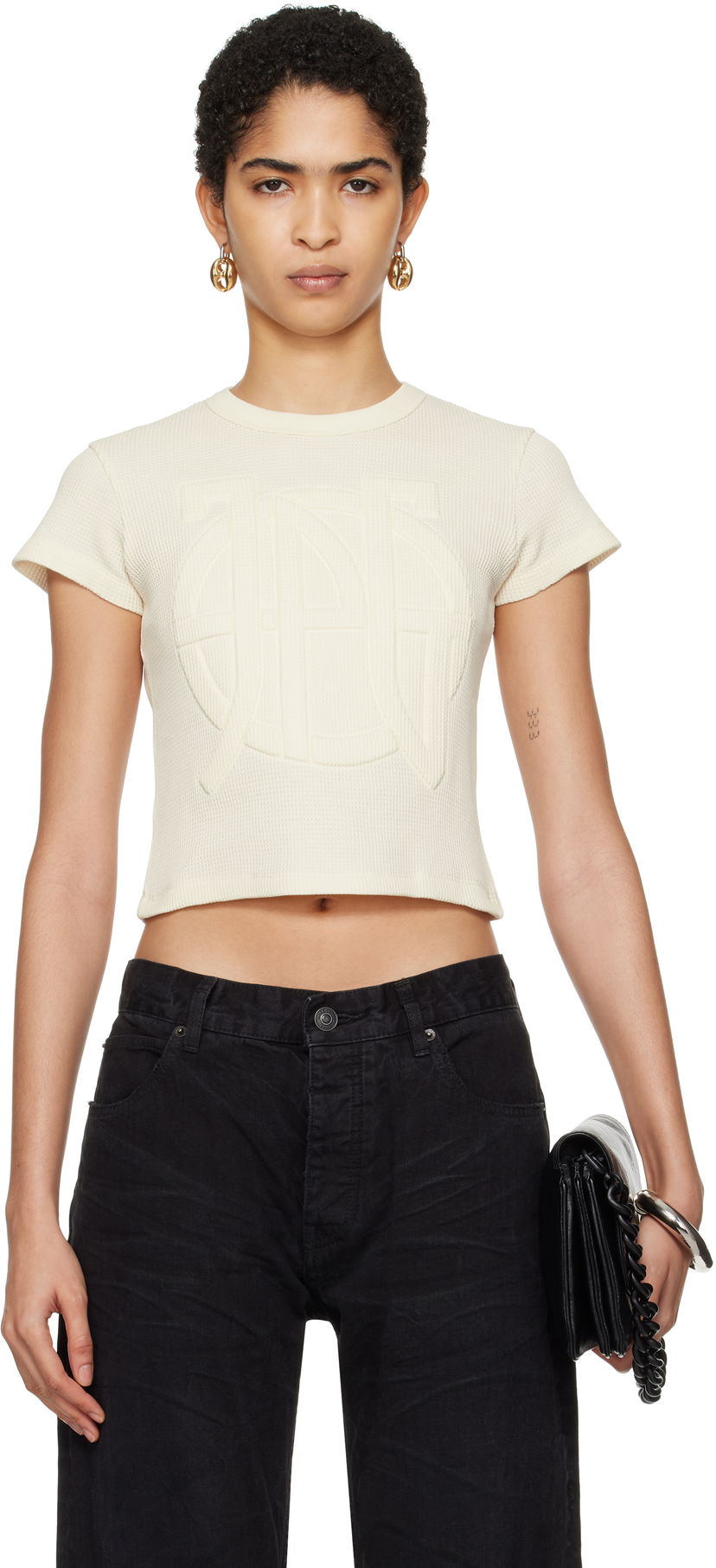 Crop top Jean Paul Gaultier Jean Paul Gaultier 'The JPG' Cropped T-Shirt Bež | 25/33-F-TS097E-J071-03