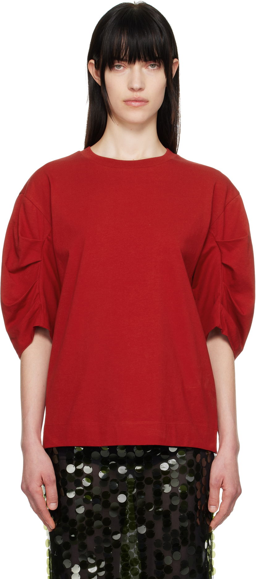 Majica kratkih rukava Dries Van Noten Dries Van Noten Pleated T-Shirt Crvena | 251-011141-1603