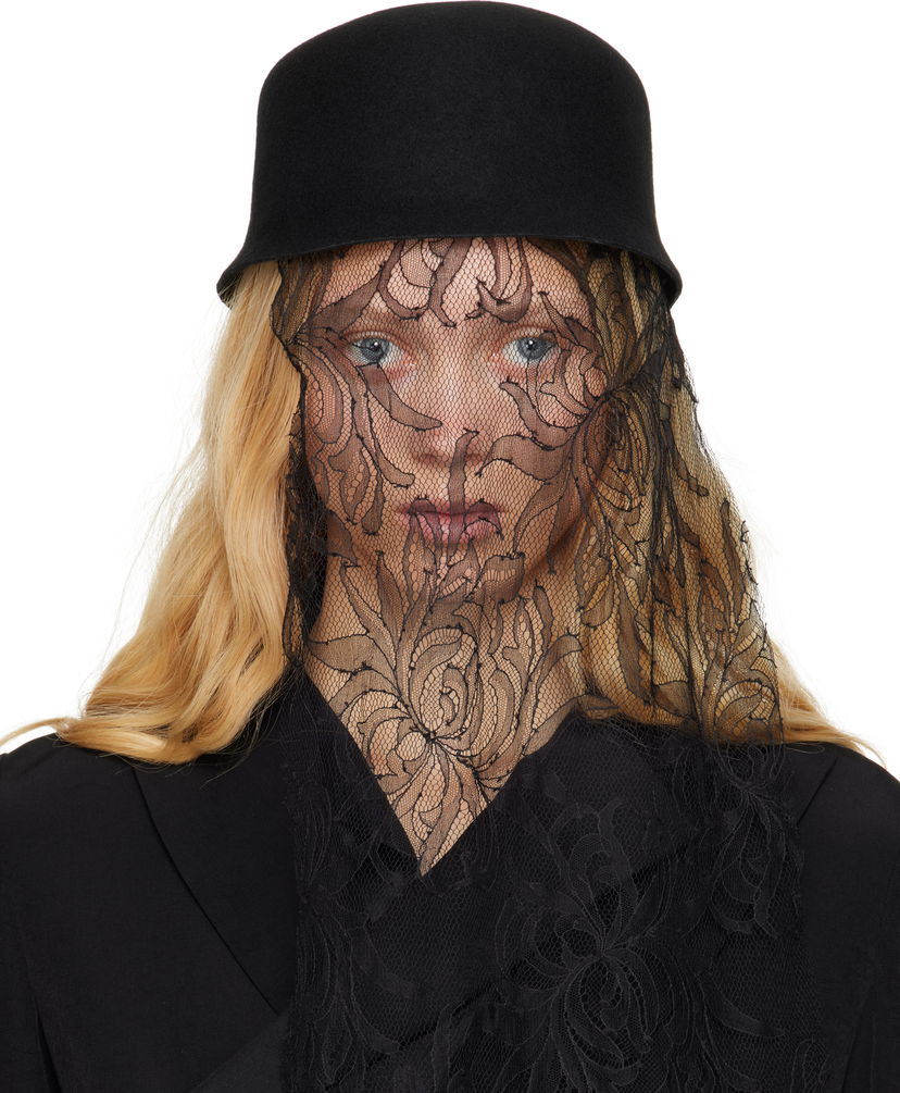 Šešir Yohji Yamamoto Yohji Yamamoto Lace Veil Felt Hat Crna | FP-H08-867