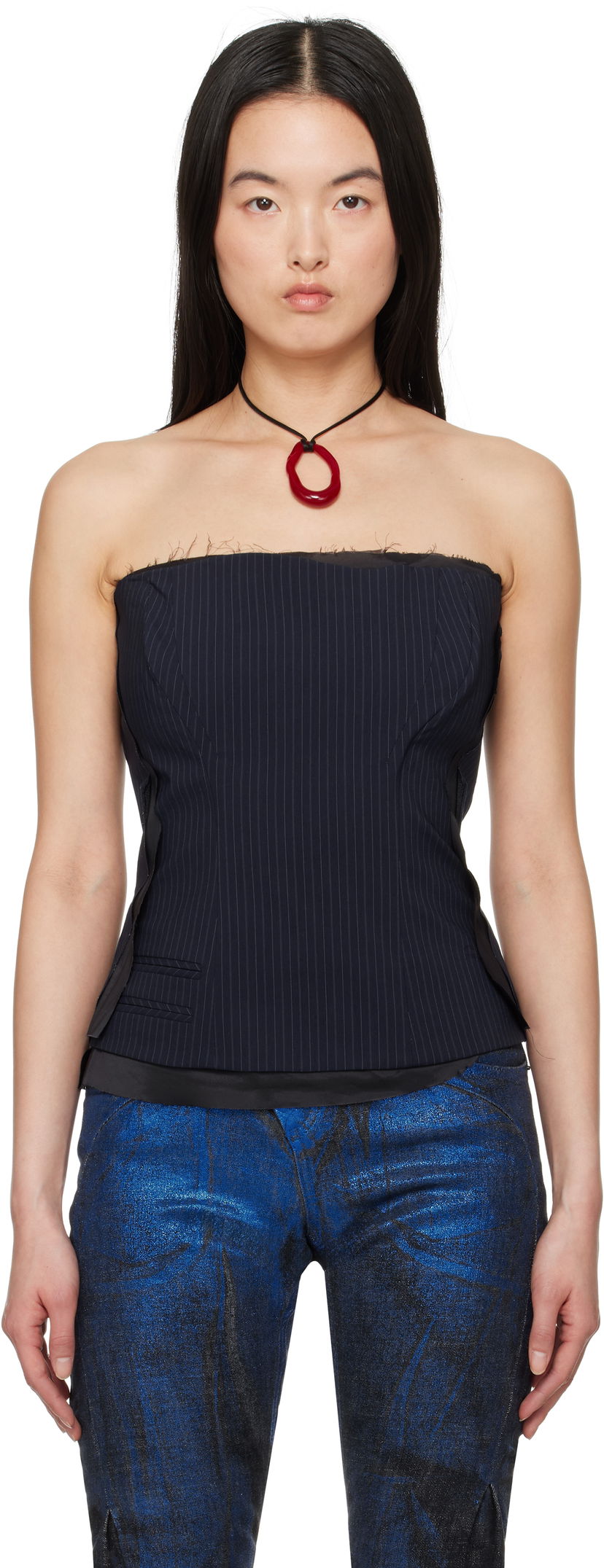 Crop top Ottolinger Ottolinger Pinstripe Corsage Top Crna | 12310302301