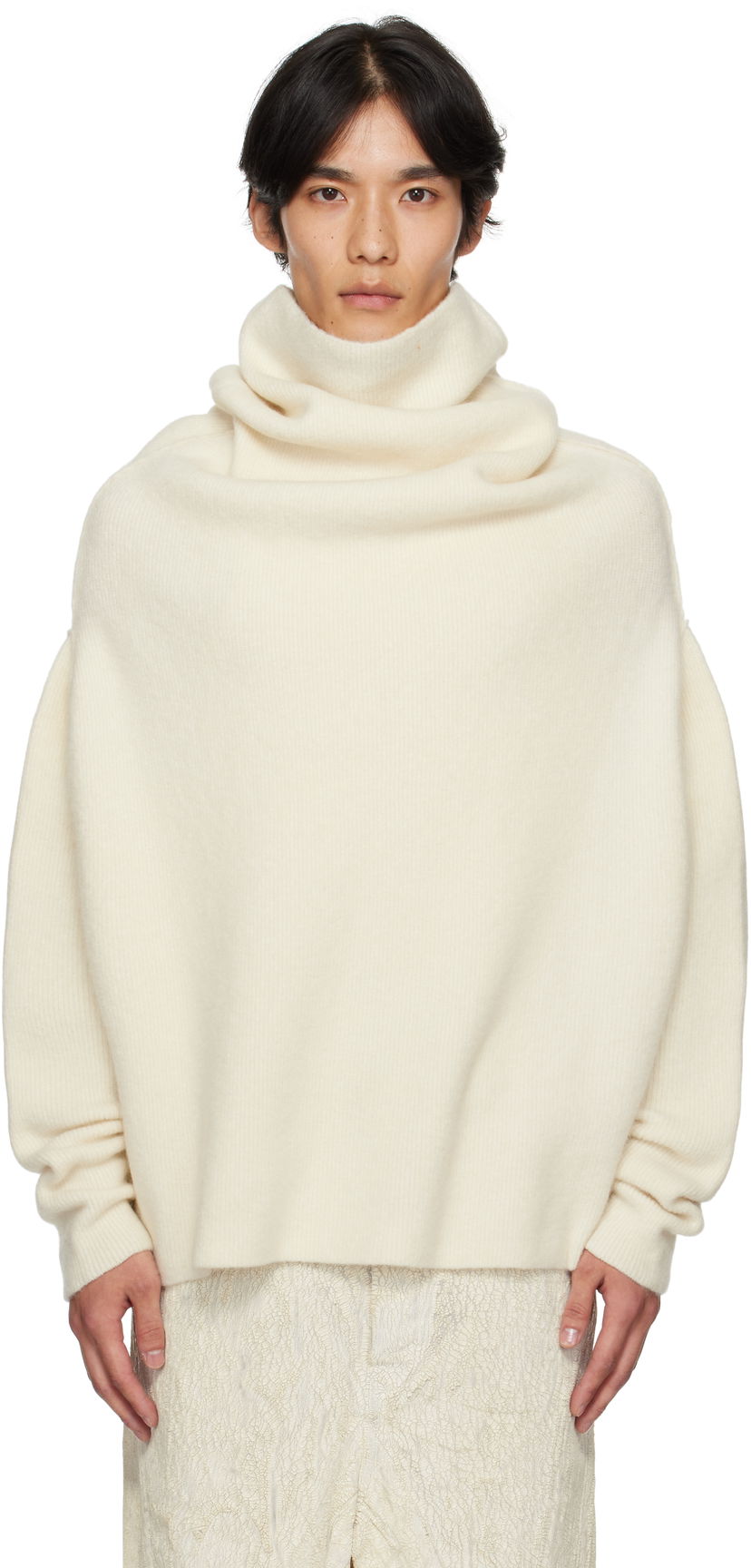 Džemper Rick Owens Rick Owens Concordians Shroud Cowl Neck Sweater Bijela | RU02E1692 KWP
