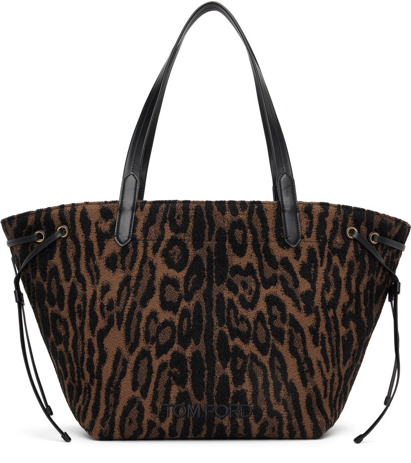 Tote bag Tom Ford Tom Ford Jacquard & Calfskin Large Tote Smeđa | L1876-TSY057G