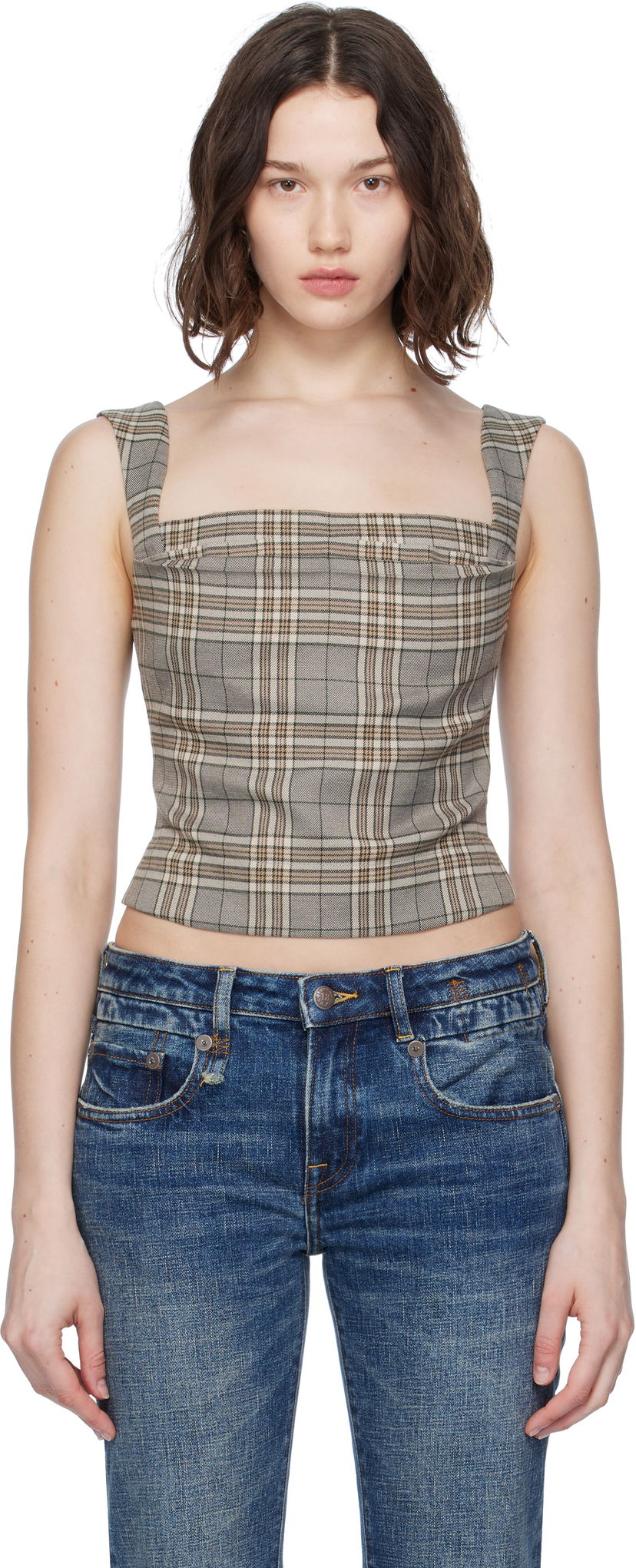 Majica bez rukava Miaou Miaou Imogene Plaid Sleeveless Top Bež | 7023PLWPLD