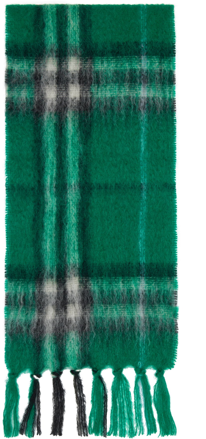 Šal Burberry Burberry Check Mohair Wool Scarf with Tassels Zelena | 8112968