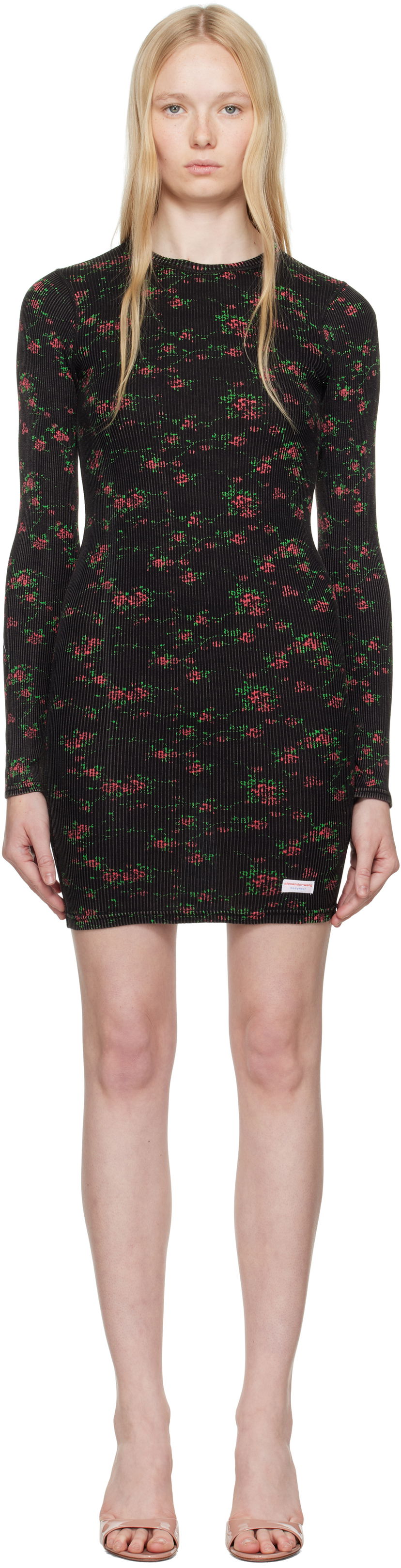 Haljina Alexander Wang Alexander Wang Floral-Print Ribbed Mini Dress Crna | 8C1246646P