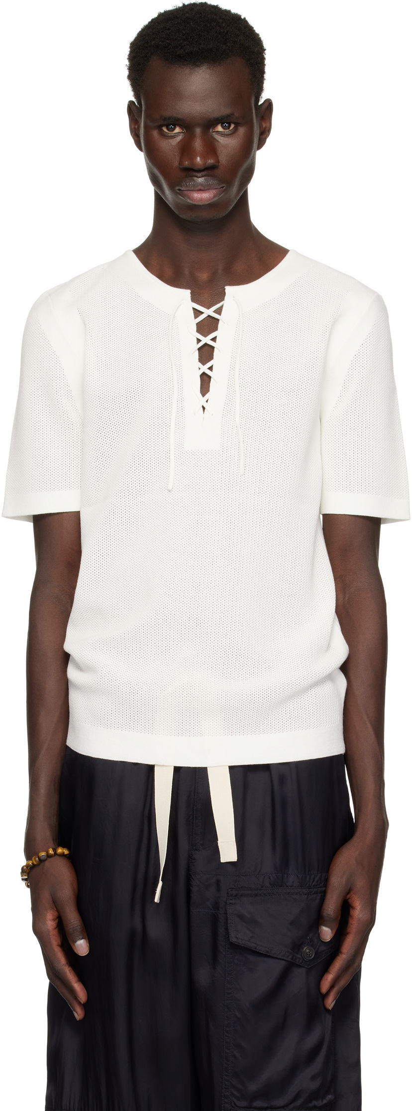 Majica kratkih rukava Dries Van Noten Dries Van Noten Knit Lace-Up T-Shirt Bijela | 251-021201-1701