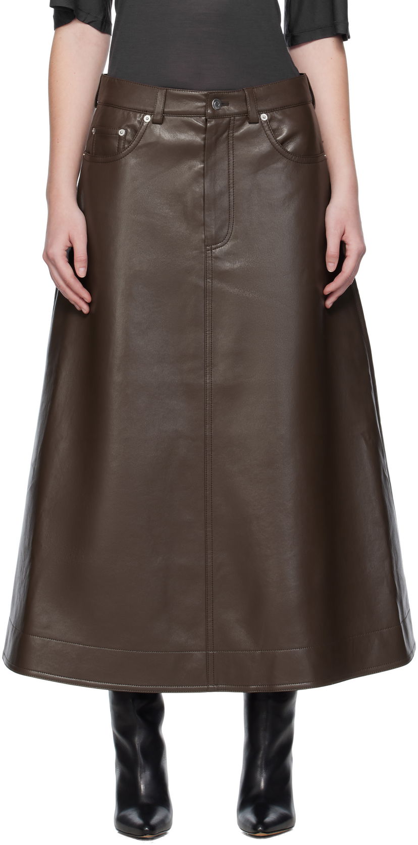 Suknja Nanushka Nanushka Cintia Regenerated Leather Maxi Skirt Smeđa | NW25PFSK15478