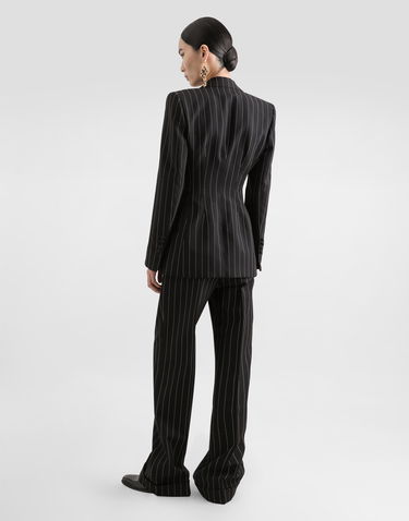 Hlače Dolce & Gabbana Dolce & Gabbana Straight-Leg Pinstripe Wool Pants with Turn-Ups Crna | FTDBVTFR22MS8051, 2