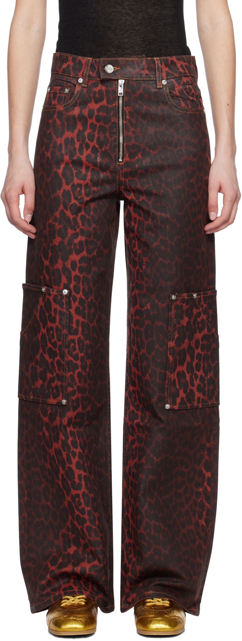 Cargo hlače GANNI Ganni Andi Foil Cargo Jeans Crvena | J1680