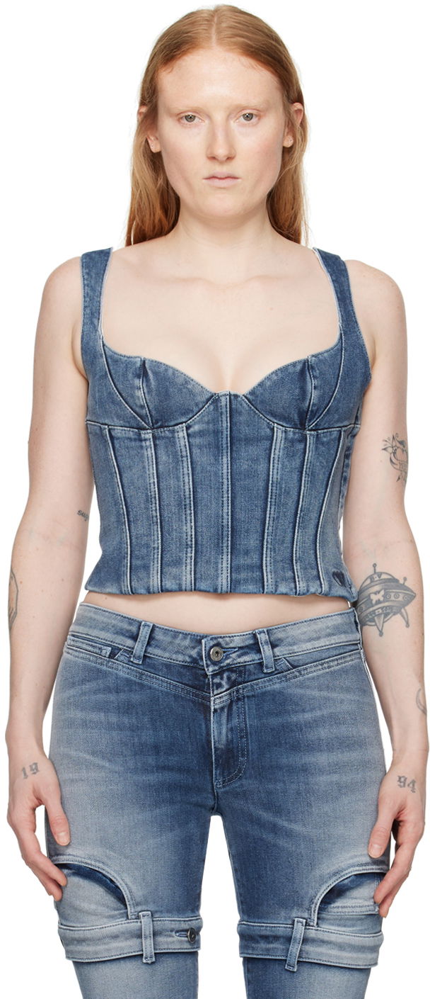 Majica bez rukava Off-White Blue Bustier Denim Tank Top Plava | OWYP007S24DEN0014000