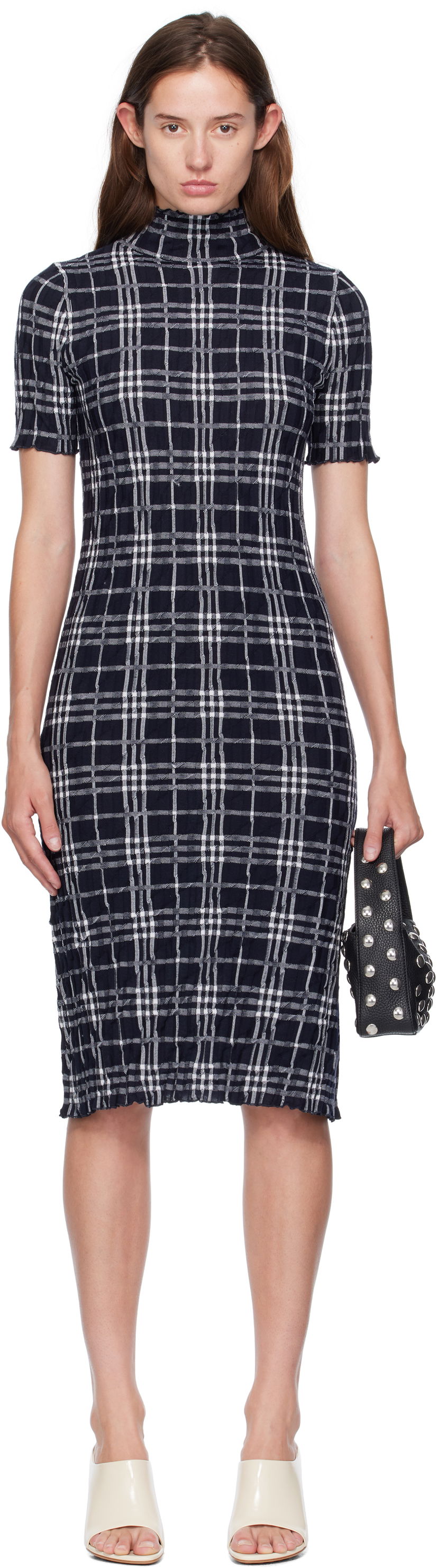 Haljina Burberry Burberry Check Wool Blend Midi Dress Tamnoplava | 8111428