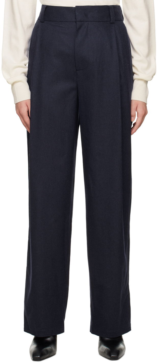 Hlače We11done Wide-Leg Trousers Tamnoplava | WD-PT3-22-246-W-NV