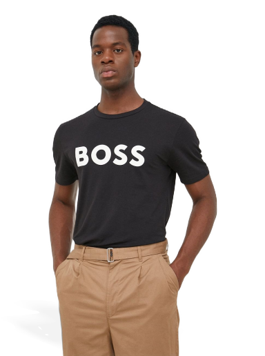 Majica kratkih rukava BOSS Cotton Jersey T-Shirt Rubber-Print Logo Crna | 50481923