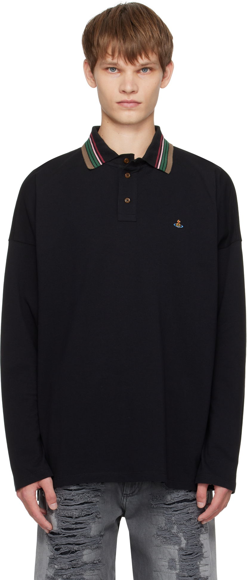 Polo majica Vivienne Westwood Vivienne Westwood Oversized Long Sleeve Polo Crna | 2H01000Q-J0009-
