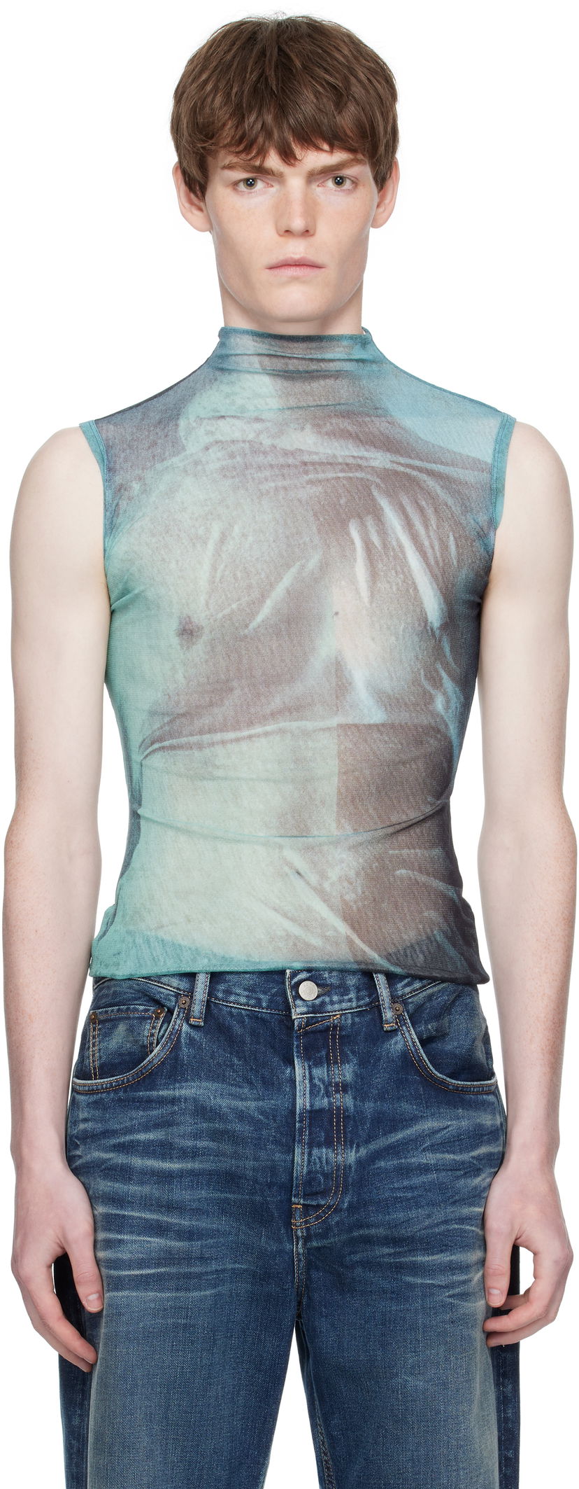 Majica bez rukava Jean Paul Gaultier Jean Paul Gaultier Printed Sleeveless Turtleneck Tirkiz | 25/03-W-TO311-M004P-5557