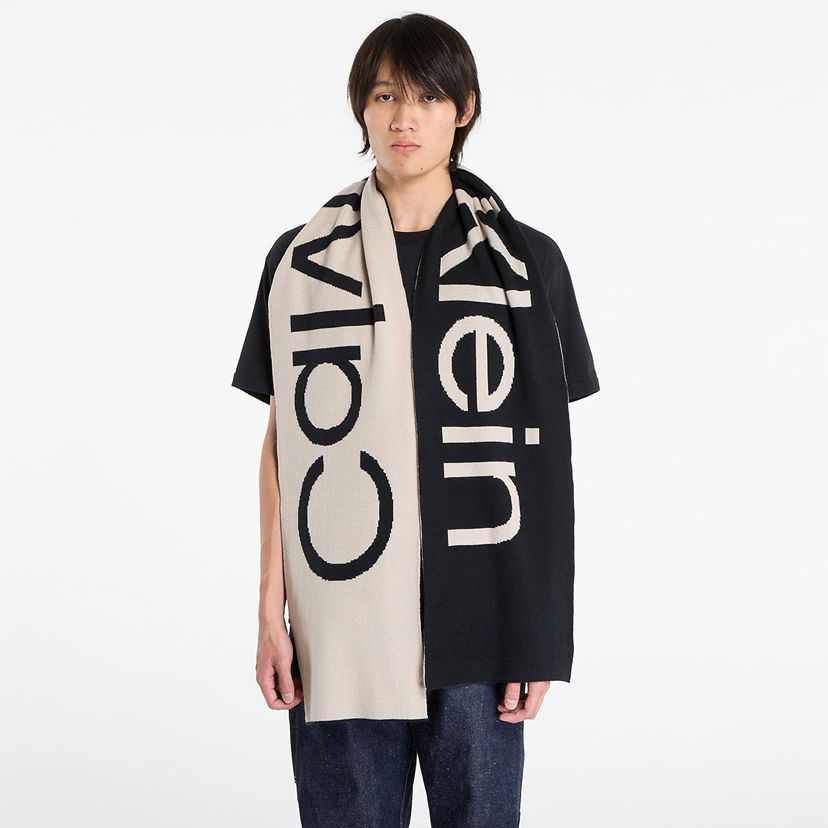 Šal CALVIN KLEIN Calvin Klein Bold Logo 2-Tone Wool Scarf Crna | LV04D8030G UB1
