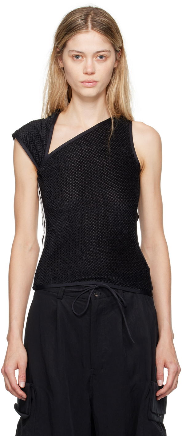 Majica bez rukava Y-3 Asymmetrical Mesh Tank Top Crna | IW7502