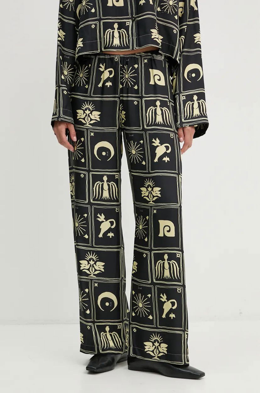 Hlače Nanushka Silk Wide Leg Pants Crna | NW24PFOW05999
