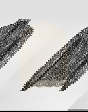 Košulja Dolce & Gabbana High-neck Long-sleeve Lamé Lace Top with Scalloped Hem, Collection Metalik | F7BD7TILMCFS0998, 0