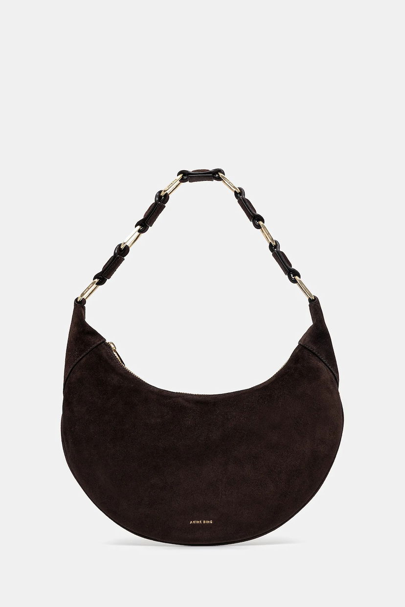 Torba za rame Anine Bing Anine Bing Kate Suede Shoulder Bag Smeđa | A.13.10695