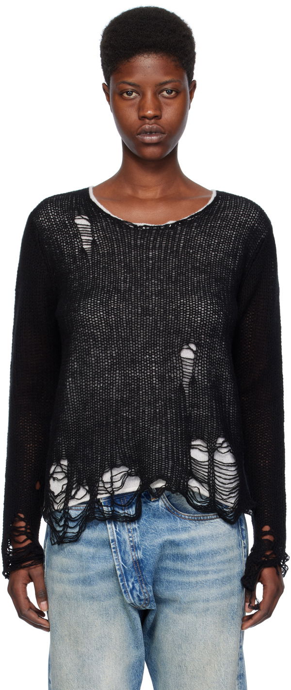 Džemper R13 R13 Layered Distressed Knit Sweater Crna | R13WY206-Y122B