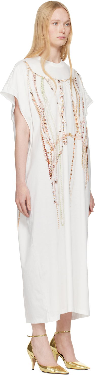 Haljina Maison Margiela MM6 Maison Margiela Jersey Midi Dress with Beaded Graphic Bijela | S62DG0049 M20118, 1
