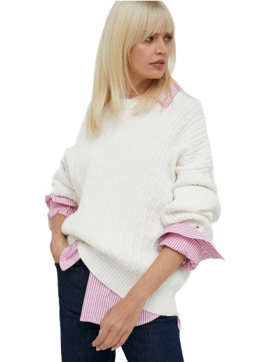 Džemper Tommy Hilfiger Cable Knit Crew Neck Sweater Bijela | WW0WW39003