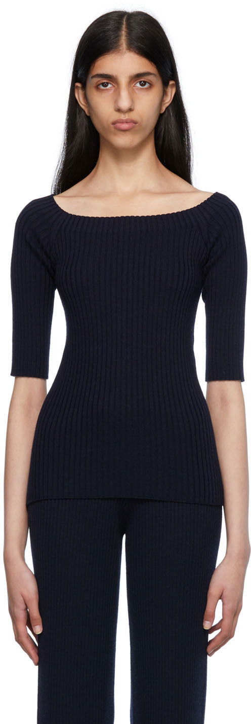 Džemper CHLOÉ Chloé Off-The-Shoulder Knit Top Tamnoplava | CHC22AMP02650