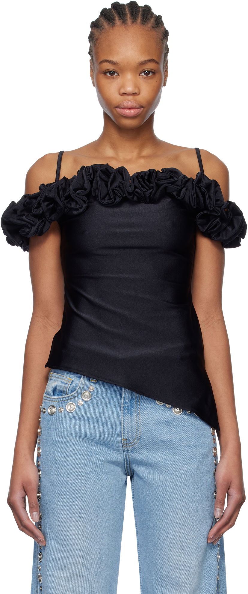 Majica bez rukava Coperni Coperni Ruffle Camisole Top Crna | COPT79F5001