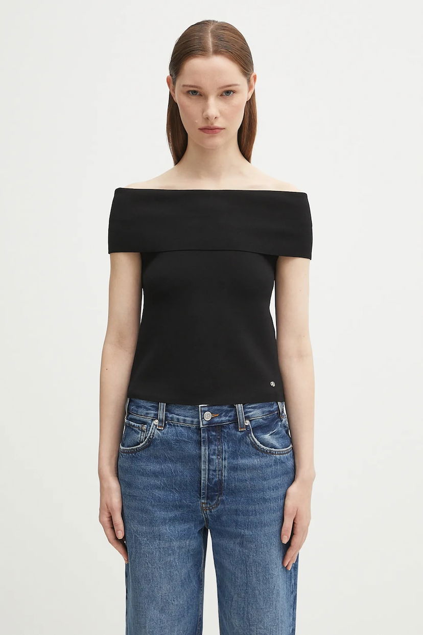 Majica bez rukava Anine Bing Anine Bing Francis Off-The-Shoulder Knit Top Crna | A.09.11203