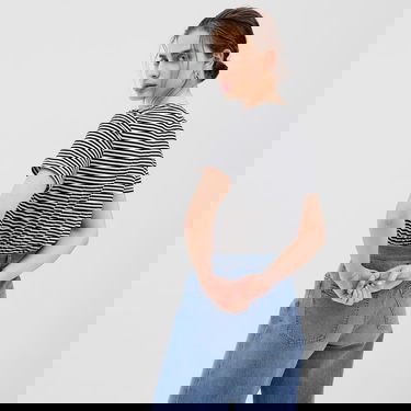 Majica kratkih rukava GAP Basic Crewneck Tee Black White Stripe Crna | 795346-55, 1